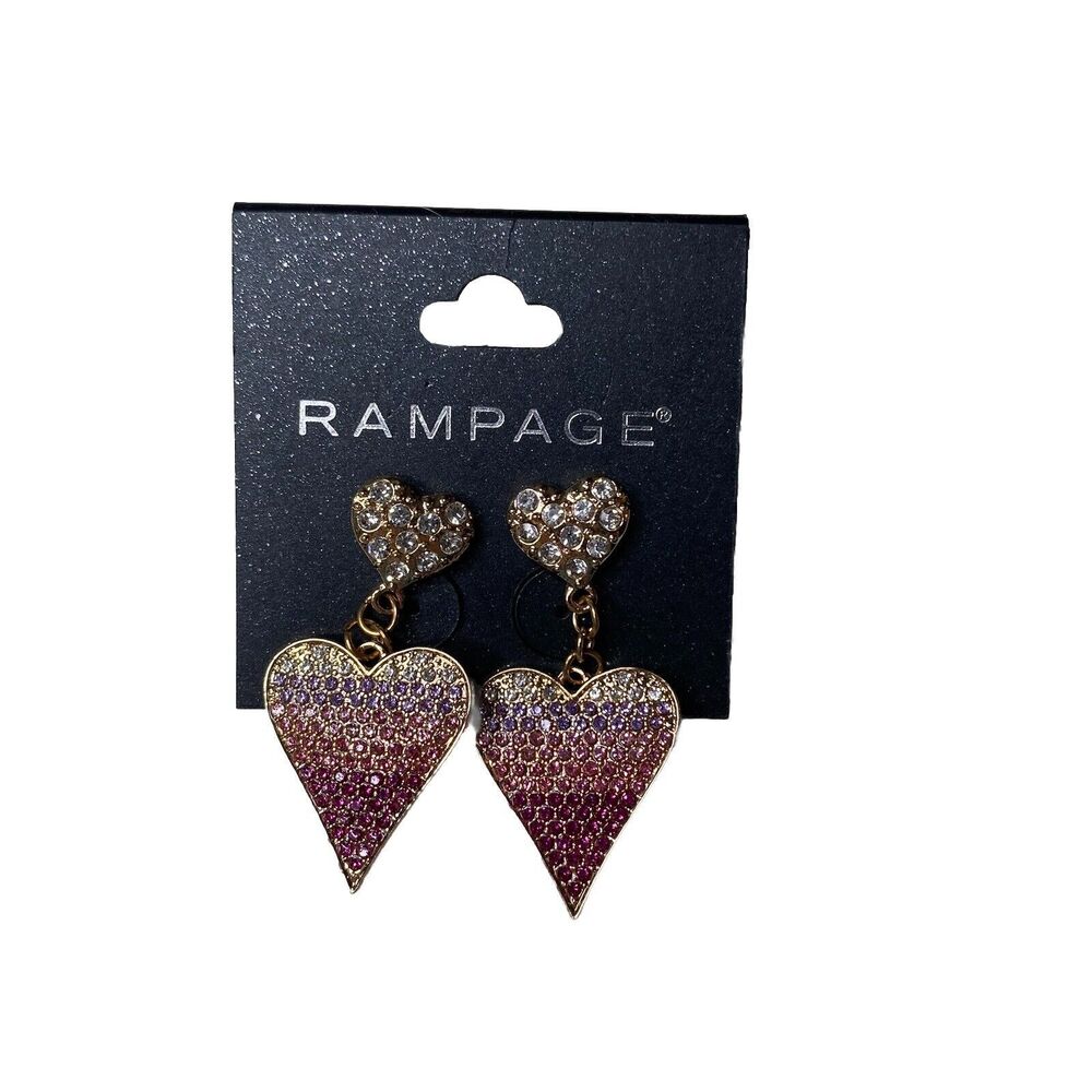 Rampage Rhinestone Heart Ombré Pink Purple Silver Earrings Brand New Valentines